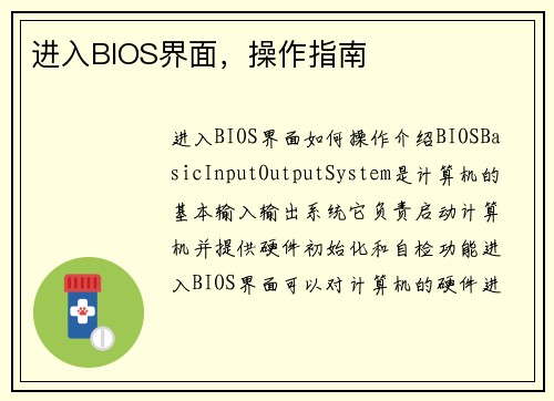 进入BIOS界面，操作指南