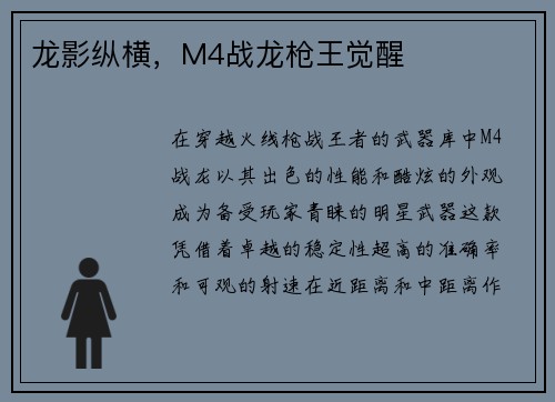 龙影纵横，M4战龙枪王觉醒